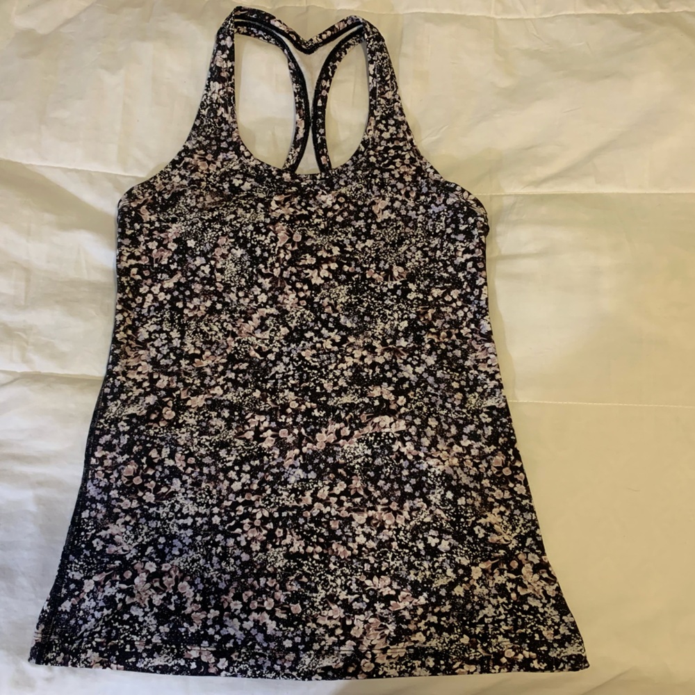 NWOT Lululemon Athletica Black and Pink Floral Tank Top